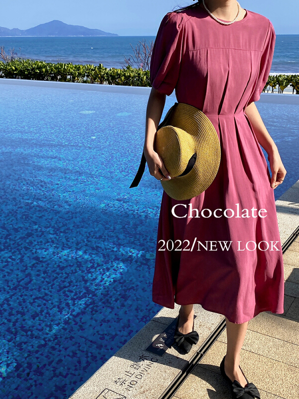 New in early summer! [chocolate] Korean loose hem Pleated Dress 28061# ll