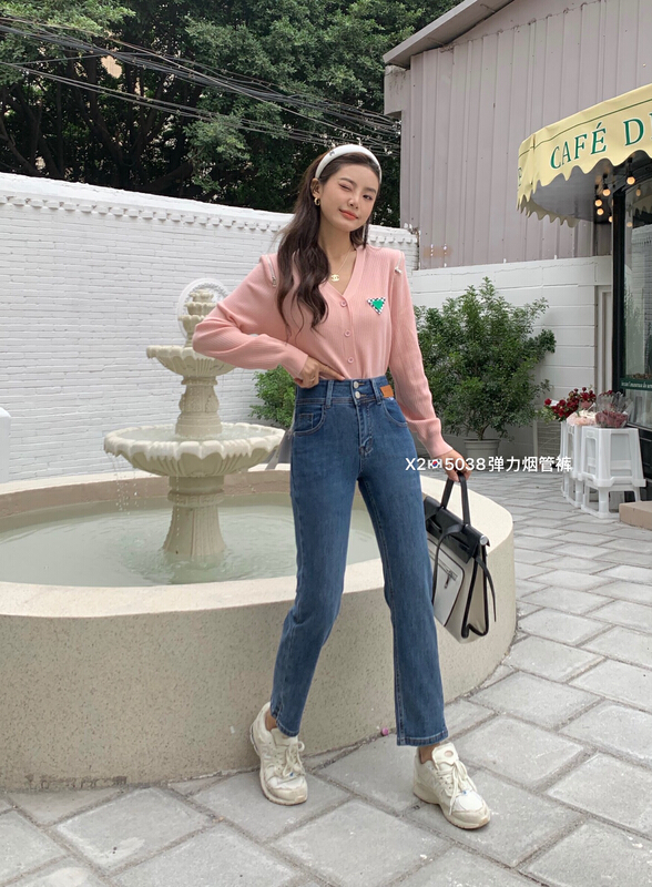 New year in early spring! [x2 square] double button elastic pipe jeans ys5038# ll