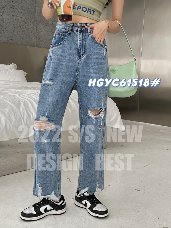 New year in early spring! [Korean original] back pocket shadow big hole jeans 61518# L