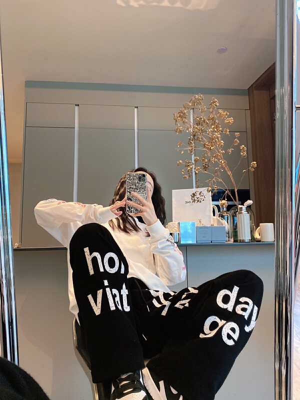 [Nancy] letter loose sports casual pants q6191# WPL