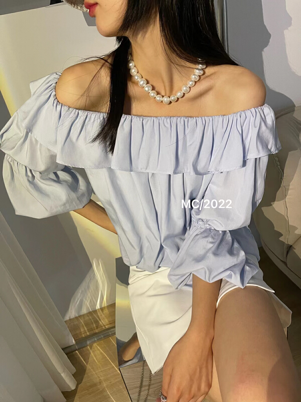 New in early summer! [MC] one shoulder versatile ruffled chiffon shirt 8879# ozq