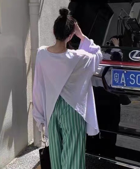 [168 +] Korean version split back solid color versatile sunscreen shirt 2265# WTT