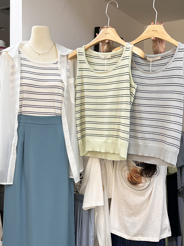 New in early summer! [we are] stripe round neck ice silk vest / sling 30058# ZSY