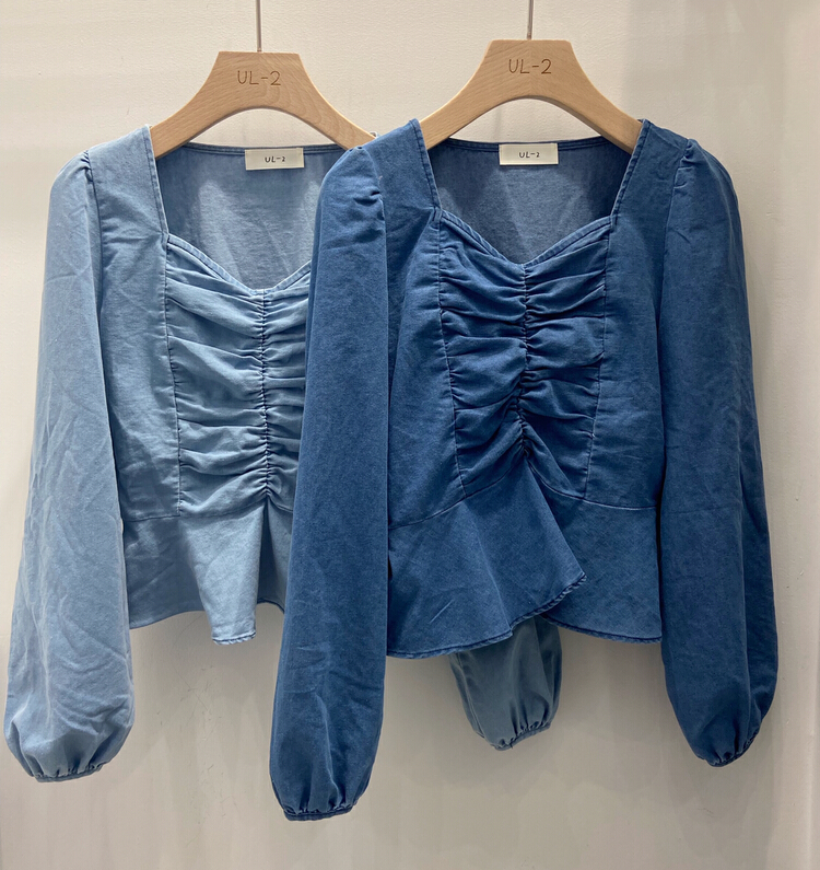 New year in early spring! [ul-2] simple temperament denim square neck blouse 6007# JJ