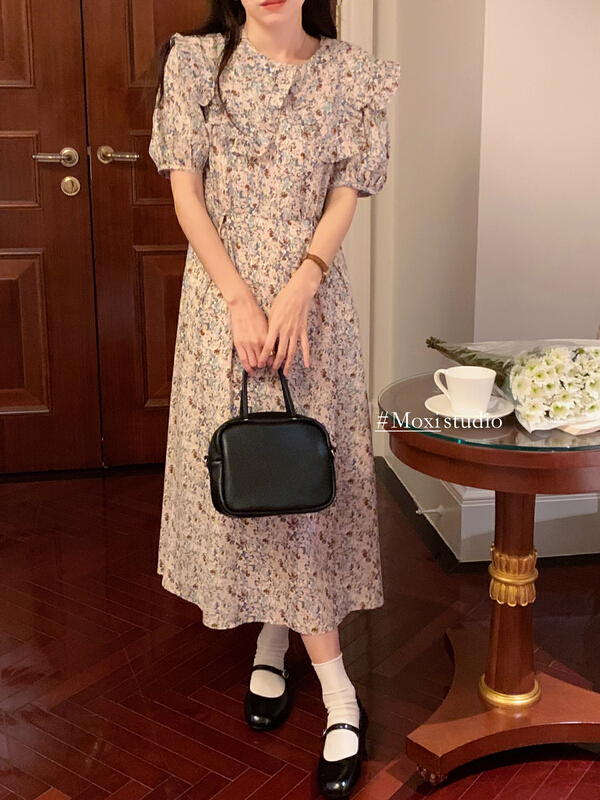 [Moxi] Korean style slim broken flower dress 56521# XJ