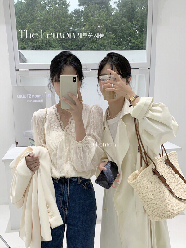 [lemon green tea] Korean literary lace blouse 2059# hjy