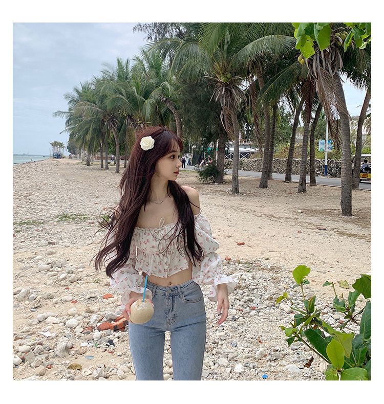 [L.L studio] 2022 new floral short one shoulder blouse 7319# PCZ