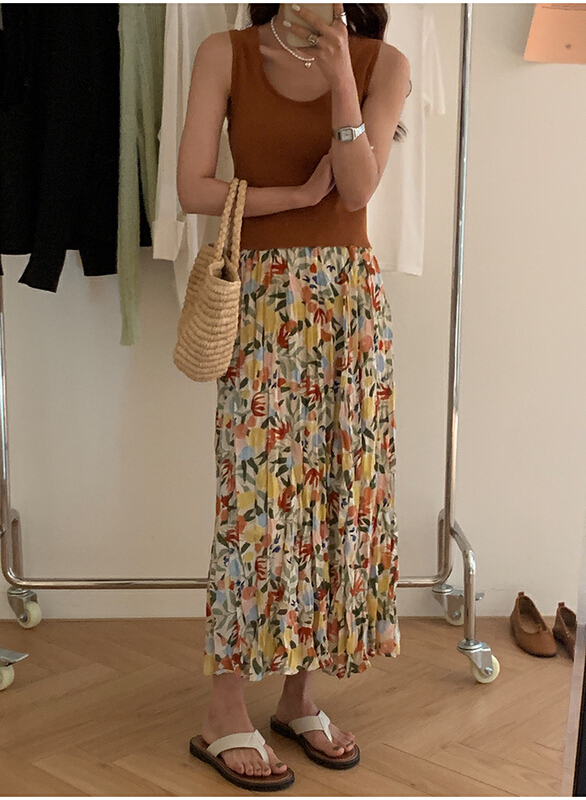 goods in stock! New in early summer! [the mind] chic Korean style rubber band waist floral skirt 60283# XYJ