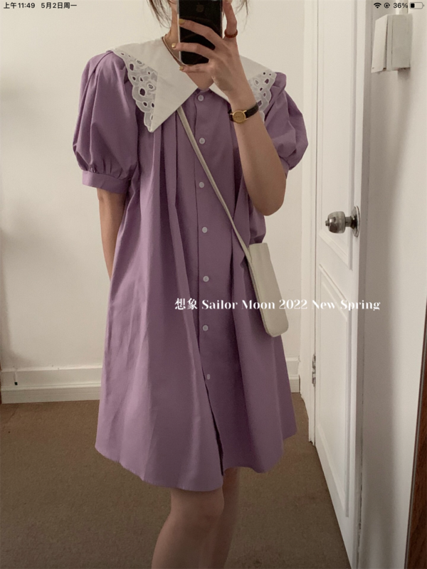 [imagine sailormoon] Korean doll neck bubble sleeve dress 70832# XYY