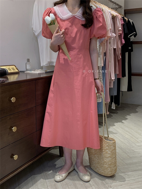 [OK fine] Korean slim doll neck color matching dress (detachable collar) 3023# XYY