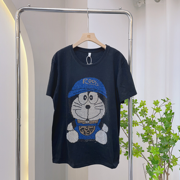 New year in early spring! [miss Xi Xi] heavy industry hot drill machine cat short sleeve T-shirt 128# L