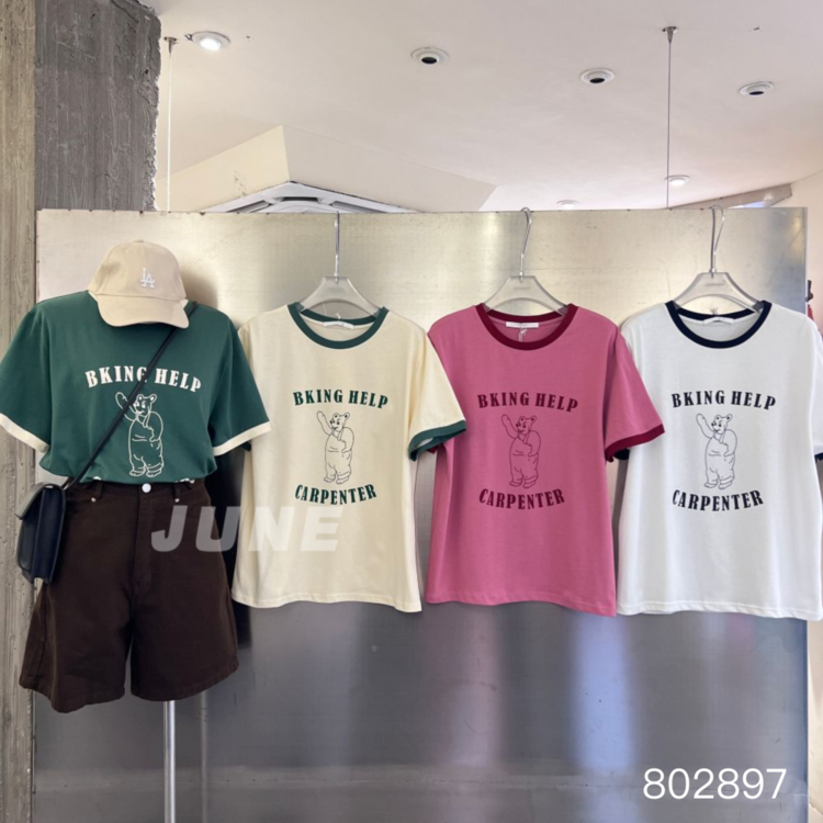 [June] Korean round neck bear print short sleeve T-shirt 802897# XYY