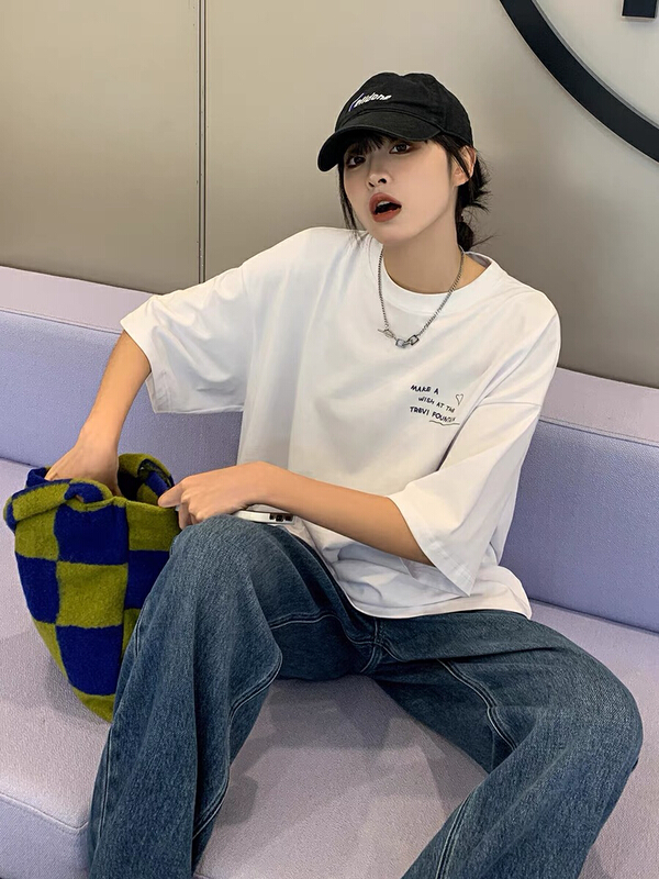 [Dake family] round neck loose print short sleeve T-shirt 8047# zjy