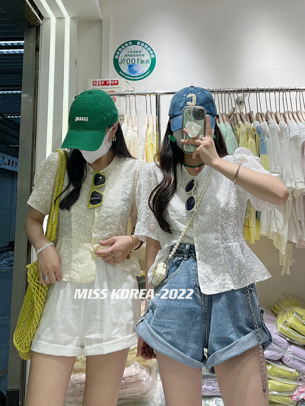 goods in stock! [Miss Korea] Korean version soft wind embroidered blouse 6557# HBx
