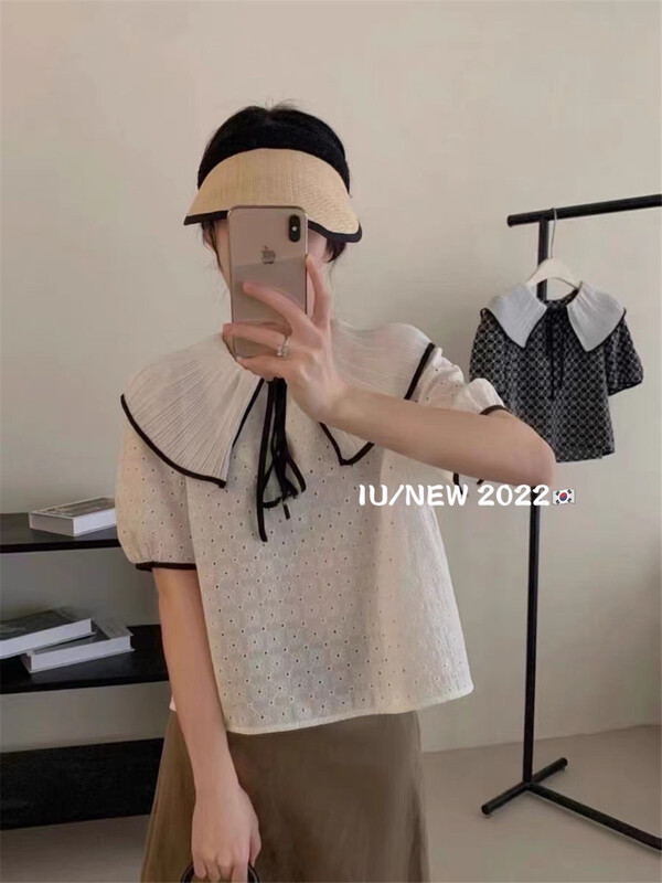 [IU] French doll Neck Lace up loose blouse 6795# WPL