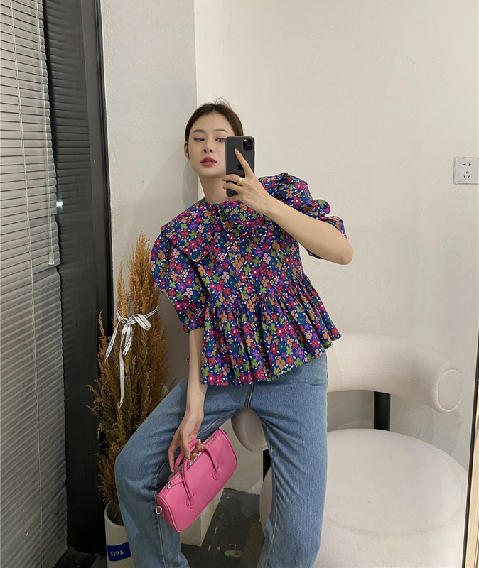 [modern 197] broken flower comfortable Korean small shirt 1690# zyh