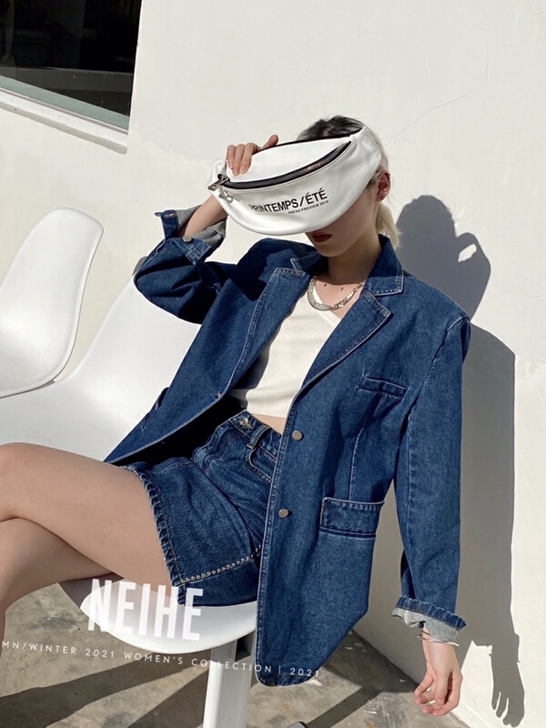 [neihe] Vintage pure color versatile denim jacket 8009# zxx