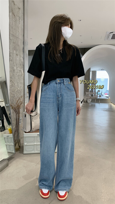 Summer new! [plain blue] pattern printed loose jeans 26019# LSL