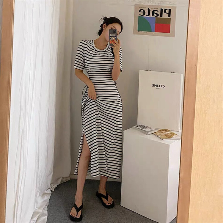 [lucky. Bibi] Korean personalized stripe slim dress 1003# cqw