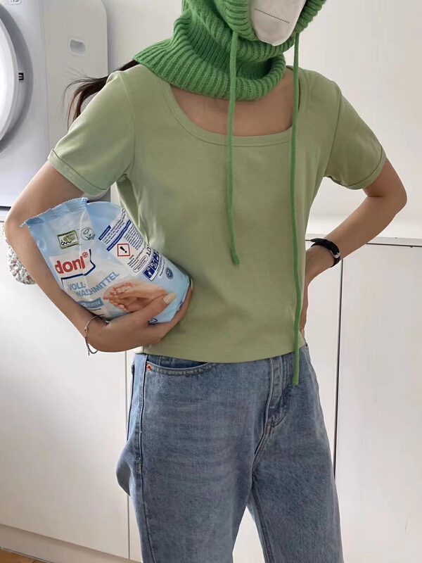 [AF] simple and versatile square neck short sleeve T-shirt t3343# XYY