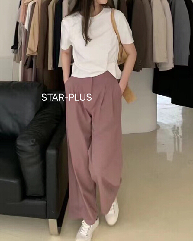 New in early summer! [star plus] crew neck short style small side design buckle short sleeve T-shirt 8567# LSW