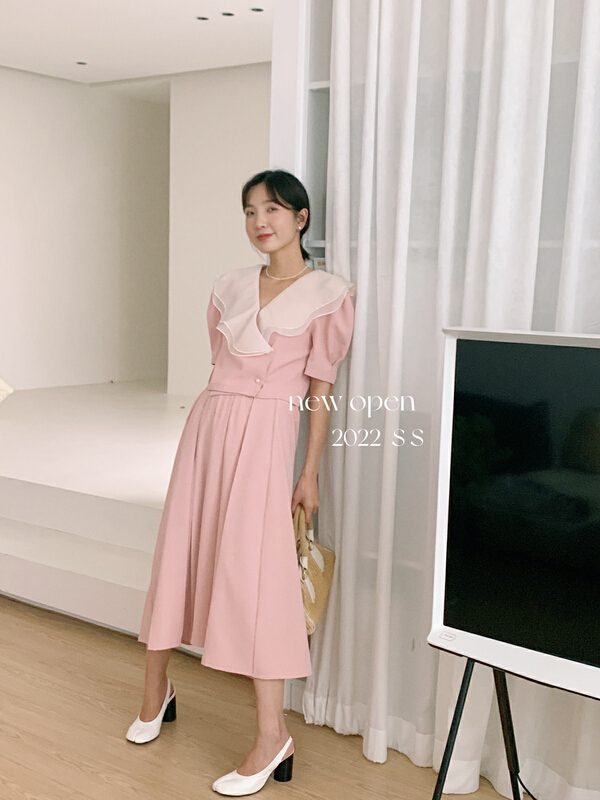 New in early summer! [new open] French exquisite ruffled suit + foreign style high waist long pleated half suit hz22599# zxl