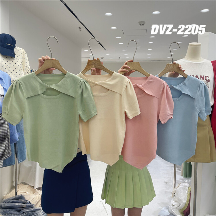 [dvz] Korean hollow out versatile sweet short sleeved sweater 2205# zxx