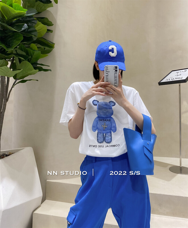 New in early summer! [NN] cartoon building block bear printed short sleeve T-shirt 9518# XYY
