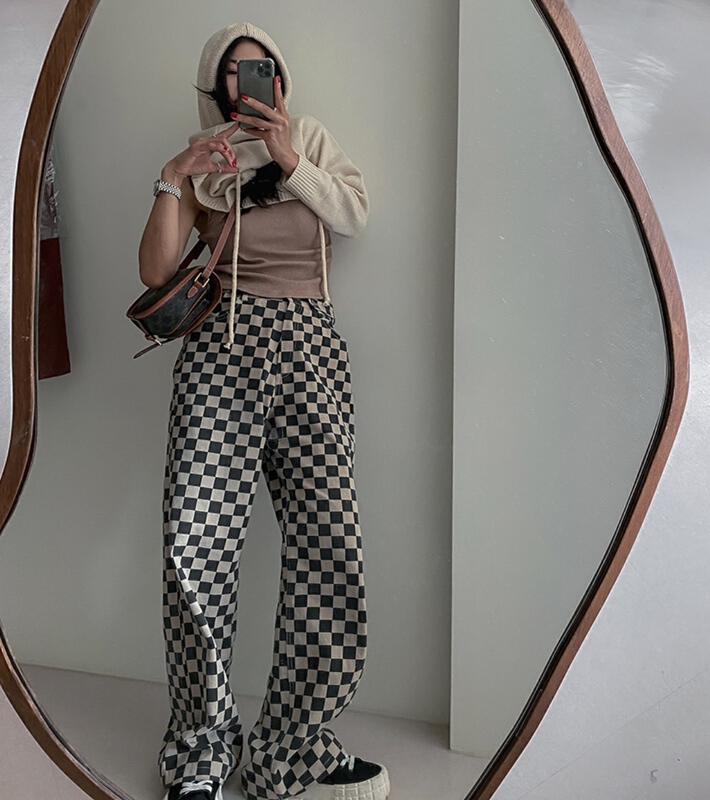 New year in early spring! [wut / N Cola] checkerboard fashion retro western style casual pants ys1-8008# LSL