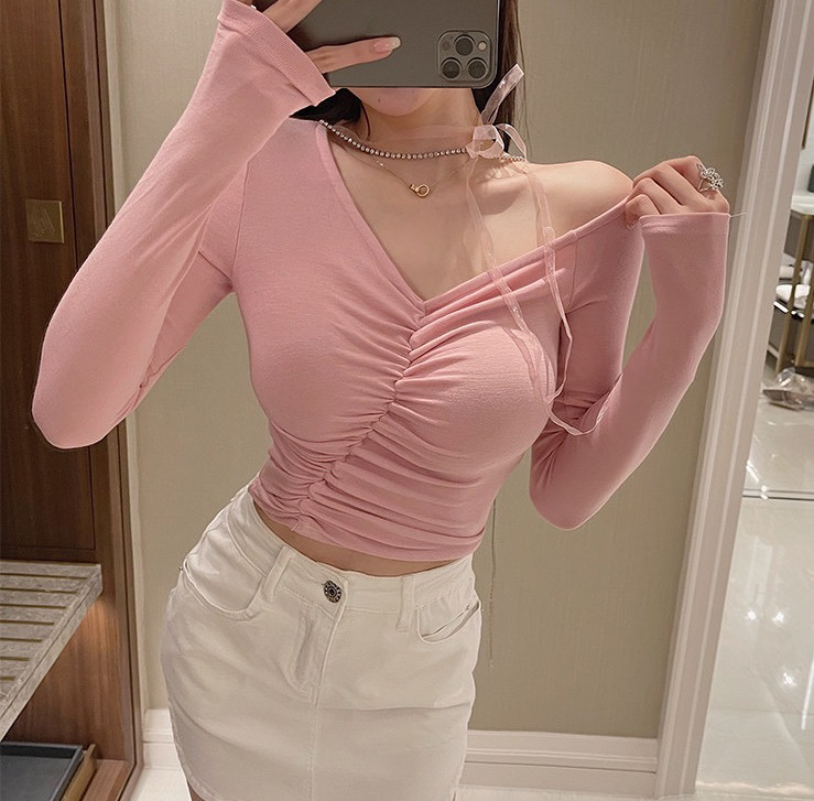 New year in early spring! [HH] Korean style versatile pure color small shirt (chain cannot be disassembled) 2273# LSL