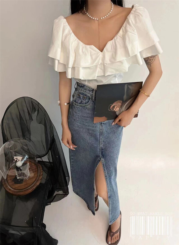 goods in stock! [D2] niche versatile Ruffle short shirt 2221097# CSX