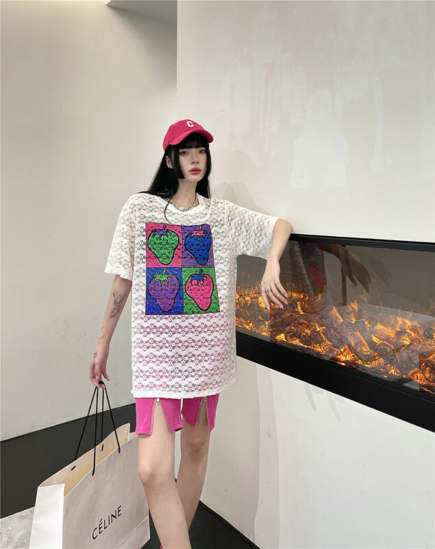 [3 + 2] Korean strawberry print short sleeve T-shirt 3258# WPL