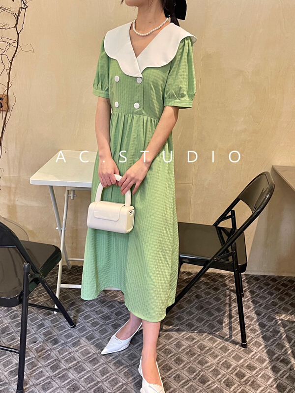 goods in stock! New in early summer! [A.C] Korean style lotus leaf collar Plaid Dress 11326# LSL