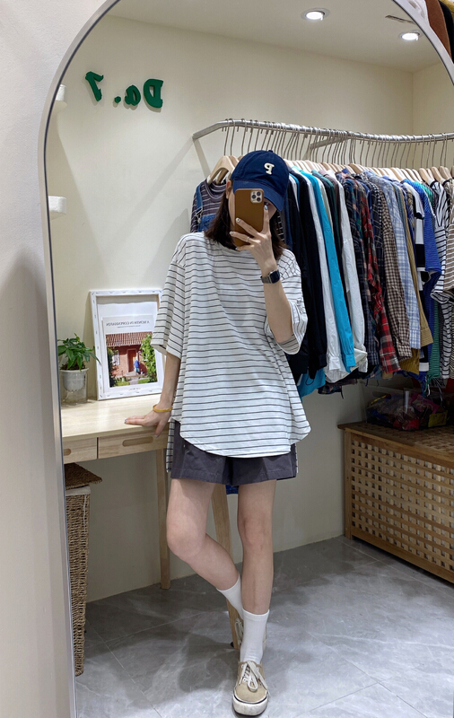 [da. 7] versatile stripe loose short sleeve T-shirt 2367# LSL