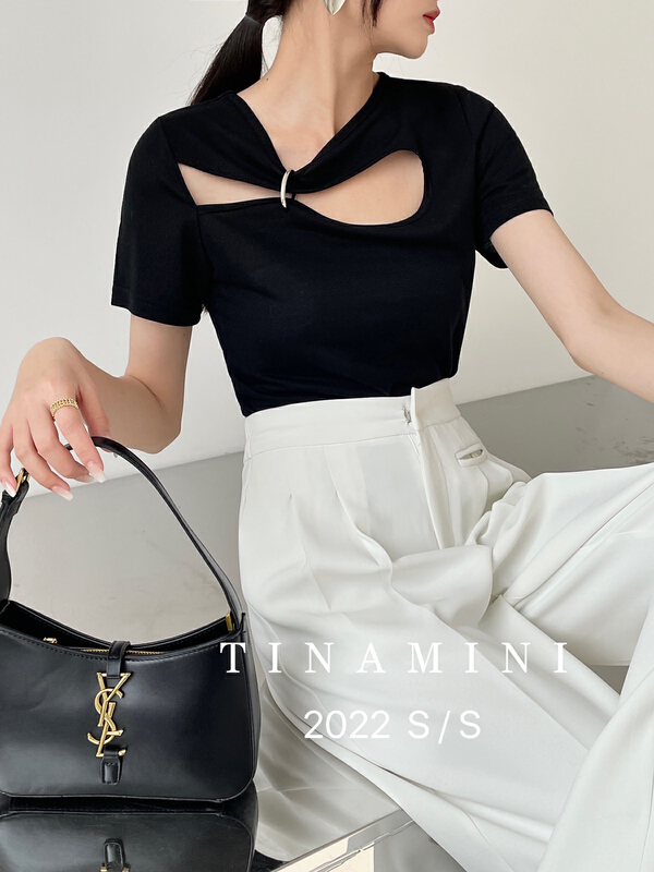 [Tina Mini] iron ring exposed hole clean color design shirt m0030# hjy