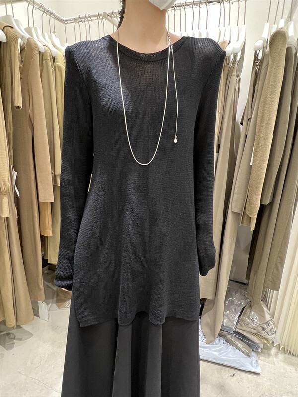 [especial] solid color loose medium length slit sweater 2219# XYJ