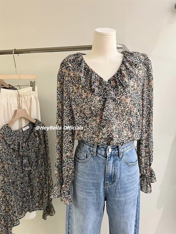[hey Bella] broken flower comfortable Korean small shirt f137# ll