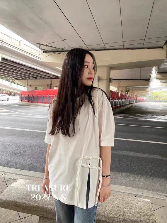 New in early summer! [K.X] Korean dish buckle tassel short sleeve T-shirt 9288# WTT