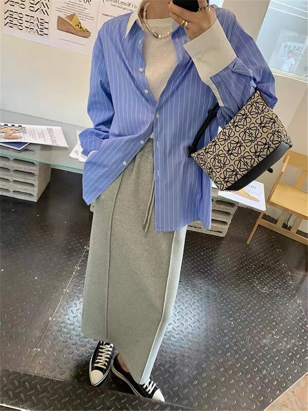 New year in early spring! [magic Qiqi] stripe stitching temperament shirt 1326# WW