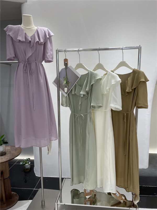 goods in stock! [fantasy title] temperament ruffled Tiansi dress (with waist rope) t25x056# XJ