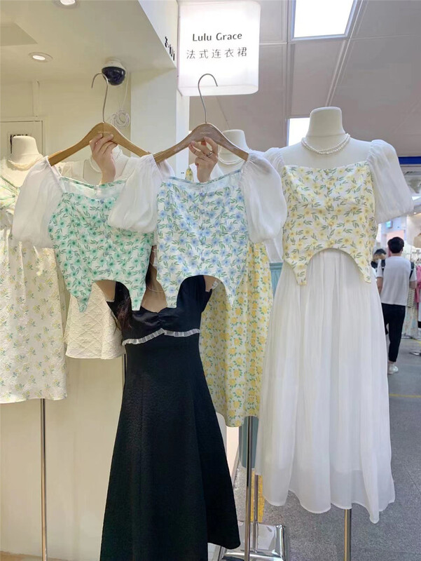 [Lulu grace] Korean fresh bubble sleeve patchwork floral blouse 6310# zjy