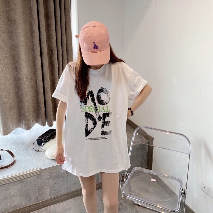 [Haoji Haoji] 2022 summer ins net red versatile round neck simple printed short sleeve T-shirt 150x# WTT