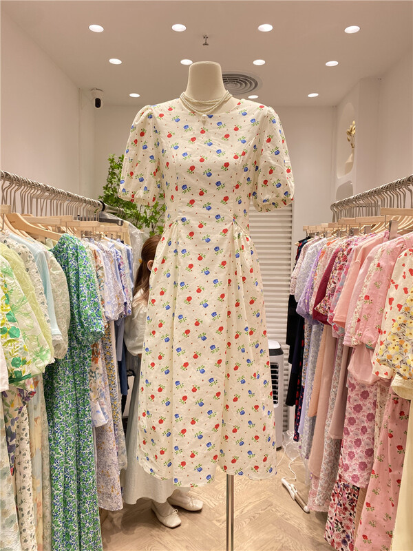 [of white] Korean round neck floral dress 881329# hjy
