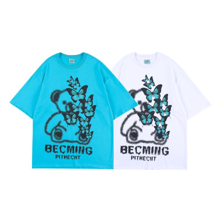 [BNL] bear butterfly luminous print short sleeve T-shirt 471# ZZL