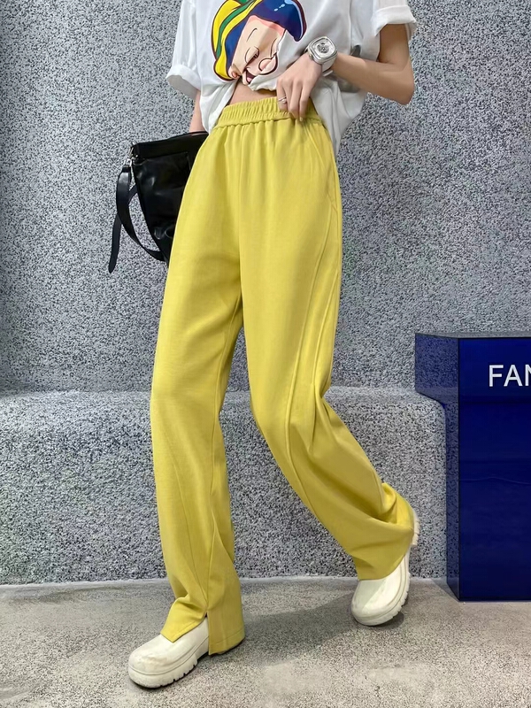 goods in stock! New year in early spring! [kakajia] wide leg split high waist straight tube loose and slim casual pants 8680# ozq