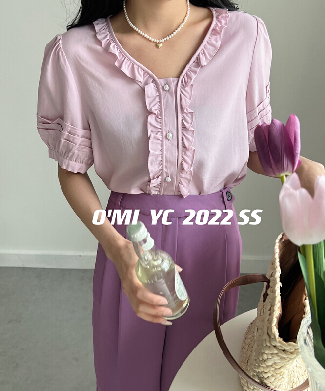 [O MI] Korean V-neck lace blouse ys1-8630# HBx