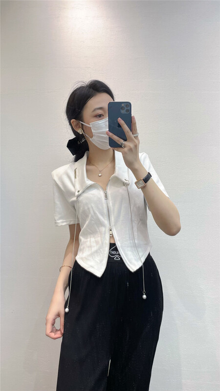 [sk-11] design fashion zipper short sleeve T-shirt 666# XYJ