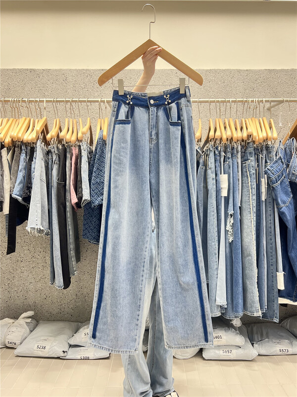 [X1] color blocked loose wide leg jeans w469# LSL