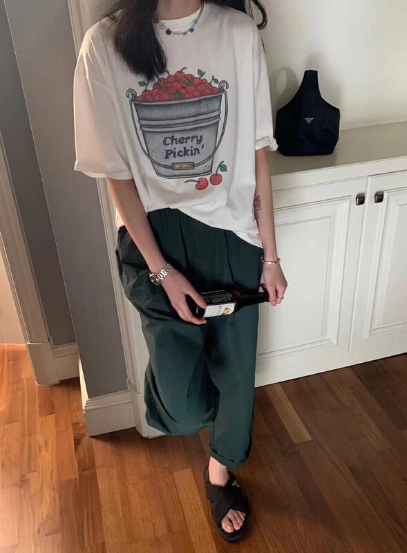 [xiaokoujia] Korean cherry printed short sleeve T-shirt 80586# WTT
