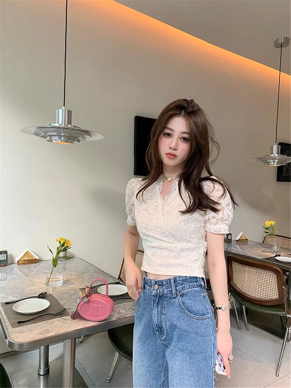 [goblin] lace V-neck lady blouse 22175# PCZ